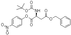 CAS # 26048-69-1, N-[(tert-Butyloxy)carbonyl]-L-aspartic acid 1-(4-nitrophenyl) 4-(phenylmethyl) ester, N-(tert-Butyloxycarbonyl)-L-aspartic acid 4-benzyl p-nitrophenyl ester