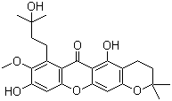 CAS # 26063-96-7, 3-Isomangostin hydrate, 3,4-Dihydro-5,9-dihydroxy-11-(3-hydroxy-3-methylbutyl)-10-methoxy-2,2-dimethyl-2H,12H-pyrano[2,3-a]xanthen-12-one