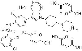 CAS # 262442-91-1, N-[4-[4-Amino-7-[trans-4-(4-methyl-1-piperazinyl)cyclohexyl]-7H-pyrrolo[2,3-d]pyrimidin-5-yl]-2-fluorophenyl]-2,3-dichlorobenzenesulfonamide (2Z)-2-butenedioate, BSF-4668 Maleate