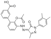 CAS # 2640181-23-1, Eltrombopag Impurity 26, (Z)-2'-Acetoxy-3'-(2-(1-(3,4-dimethylphenyl)-3-methyl-5-oxo-1H-pyrazol-4(5H)-ylidene)hydrazinyl)-[1,1'-biphenyl]-3-carboxylic acid