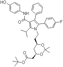 CAS 登录号：265989-36-4, (4R,6R)-6-[2-[2-(4-氟苯基)-4-[[(4-羟基苯基)氨基]羰基]-5-异丙基-3-苯基-1H-吡咯-1-基]乙基]-2,2-二甲基-1,3-二恶烷-4-乙酸叔丁酯