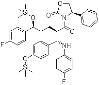 structure of CAS# 272778-12-8, 3-[(2R,5S)-5-(4-氟苯基)-2-[(S)-[(4-氟苯基(氨基)]][4-(三甲基硅)氧]苯基]甲基]-1-氧代-5-[(三甲基硅)氧]苯基]-4-苯基-(4S)-2-恶唑烷酮