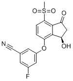 CAS 登录号：2738675-96-0, (R)-3-氟-5-((3-羟基-7-(甲基磺酰基)-1-氧代-2,3-二氢-1H-茚-4-YL)氧基)苯甲腈