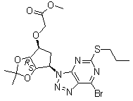 CAS 登录号：274693-24-2, 2-[[(3aR,4S,6R,6aS)-6-[7-溴-5-(丙硫基)-3H-1,2,3-三氮唑并[4,5-d]嘧啶-3-基]四氢-2,2-二甲基-4H-环戊烯并-1,3-二恶茂-4-基]氧基]乙酸甲酯
