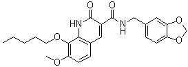 structure of CAS# 282089-49-0, N-(1,3-Benzodioxol-5-ylmethyl)-1,2-dihydro-7-methoxy-2-oxo-8-(pentyloxy)-3-quinolinecarboxamide