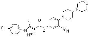 structure of CAS# 288250-47-5, 1-(4-氯苯基)-N-[3-氰基-4-[4-(4-吗啉基)-1-哌啶基]苯基]-5-甲基-1H-吡唑-4-甲酰胺