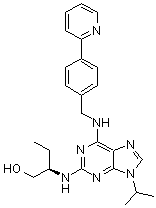 structure of CAS# 294646-77-8, (2R)-2-[[9-异丙基-6-[[[4-(2-吡啶基)苯基]甲基]氨基]-9H-嘌呤-2-基]氨基]-1-丁醇