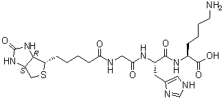 CAS # 299157-54-3, Biotinoylglycylhistidyllysine, N-[5-[(3aS,4S,6aR)-Hexahydro-2-oxo-1H-thieno[3,4-d]imidazol-4-yl]-1-oxopentyl]glycyl-L-histidyl-L-lysine, Biotinyl-GHK tripeptide
