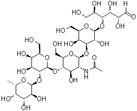 CAS # 30517-76-1, O-6-Deoxy-alpha-L-galactopyranosyl-(1→2)-O-beta-D-galactopyranosyl-(1→4)-O-2-(acetylamino)-2-deoxy-beta-D-glucopyranosyl-(1→3)-O-beta-D-galactopyranosyl-(1→4)-D-glucose, Lacto-N-neofucopentaose I