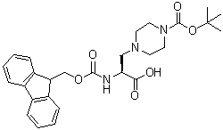 structure of CAS# 313052-20-9, (alphaS)-4-[叔丁氧羰基]-alpha-[[芴甲氧羰基]氨基]-1-哌嗪丙酸