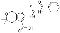 structure of CAS# 314042-01-8, 2-[[(Benzoylamino)thioxomethyl]amino]-4,7-dihydro-5,5-dimethyl-5H-thieno[2,3-c]pyran-3-carboxylic acid