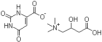 CAS # 32543-38-7, Carnitine orotate, (3-Carboxy-2-hydroxypropyl)trimethylammonium orotate, 3-Carboxy-2-hydroxy-N,N,N-trimethyl-1-propanaminium 1,2,3,6-tetrahydro-2,6-dioxo-4-pyrimidinecarboxylic acid salt, DL-Carnitine orotate