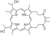 CAS # 32562-61-1 (5594-29-6), Hematoporphyrin dimethyl ester, Hematoporphyrin IX dimethyl ester, 7,12-Bis(1-hydroxyethyl)-3,8,13,17-tetramethyl-21H,23H-porphine-2,18-dipropanoic acid 2,18-dimethyl ester