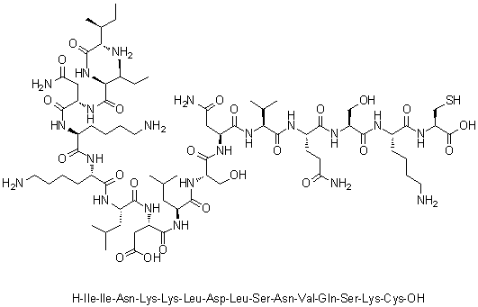 CAS # 330456-40-1, L-Isoleucyl-L-isoleucyl-L-asparaginyl-L-lysyl-L-lysyl-L-leucyl-L-alpha-aspartyl-L-leucyl-L-seryl-L-asparaginyl-L-valyl-L-glutaminyl-L-seryl-L-lysyl-L-cysteine