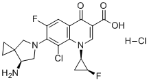 CAS # 346607-37-2, 7-[(7S)-7-Amino-5-azaspiro[2.4]hept-5-yl]-8-chloro-6-fluoro-1-[(1R,2S)-2-fluorocyclopropyl]-4-oxo-1,4-dihydro-3-quinolinecarboxylic acid hydrochloride (1:1)