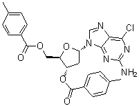 structure of CAS# 35095-93-3, 6-氯-9-[2-脱氧-3,5-二-O-(4-甲基苯甲酰)-beta-D-赤式-呋喃戊糖基]-9H-嘌呤-2-胺