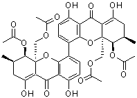 CAS # 359844-69-2, Phomoxanthone A, (5R,5'R,6R,6'R,10aR,10'aR)-5,5'-Bis(acetyloxy)-10a,10'a-bis[(acetyloxy)methyl]-5,5',6,6',7,7',10a,10'a-octahydro-1,1',8,8'-tetrahydroxy-6,6'-dimethyl-[4,4'-bi-9H-xanthene]-9,9'-dione