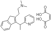 CAS # 3614-69-5, Dimethinden maleate, N,N-Dimethyl-3-[1-(2-pyridinyl)ethyl]-1H-indene-2-ethanamine (2Z)-2-butenedioate, Dimethindene maleate, Dimethpyrindene maleate, Fenistil, Fenistil-retard, Fenostil, Forhistal maleate, NSC 107677, Su-6518