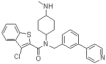 structure of CAS# 364590-63-6, 3-Chloro-N-[4-(methylamino)cyclohexyl]-N-[[3-(4-pyridinyl)phenyl]methyl]-benzo[b]thiophene-2-carboxamide