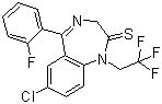 CAS # 36735-22-5, Quazepam, 7-Chloro-5-(2-fluorophenyl)-1-(2,2,2-trifluoroethyl)-3H-1,4-benzodiazepine-2-thione