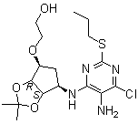 structure of CAS# 376608-74-1, 2-[[(3aR,4S,6R,6aS)-6-[[5-Amino-6-chloro-2-(propylthio)-4-pyrimidinyl]amino]tetrahydro-2,2-dimethyl-4H-cyclopenta-1,3-dioxol-4-yl]oxy]-ethanol