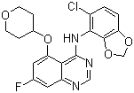 structure of CAS# 379230-38-3, 4-(6-Chloro-2,3-methylenedioxyanilino)-7-fluoro-5-tetrahydropyran-4-yloxyquinazoline