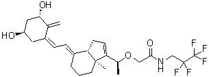 CAS # 381212-03-9, Pefcalcitol, 2-[(1S)-1-[(3aS,7aS)-7-[(7E)-2-[(2Z,3S,5R)-3,5-Dihydroxy-2-methylenecyclohexylidene]ethylidene]-3a,4,5,6,7,7a-hexahydro-3a-methyl-1H-inden-3-yl]ethoxy]-N-(2,2,3,3,3-pentafluoropropyl)acetamide, M 5181