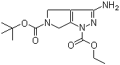 CAS # 398495-65-3, Ethyl 5-(tert-butoxycarbonyl)-3-amino-4,6-dihydropyrrolo[3,4-c]pyrazole-1-carboxylate, 3-Amino-5-((tert-butoxy)carbonyl)-4,6-dihydropyrrolo[3,4-c]pyrazole-1-carboxylic acid ethyl ester, 3-Amino-5-tert-butyloxycarbonyl-1-ethoxycarbonyl-4,6-dihydro-1H-pyrrolo[3,4-c]pyrazole