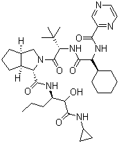 CAS # 402959-36-8, (1S,3aR,6aS)-(2S)-2-Cyclohexyl-N-(2-pyrazinylcarbonyl)glycyl-3-methyl-L-valyl-N-[(1S)-1-[2-(cyclopropylamino)-1-hydroxy-2-oxoethyl]butyl]octahydrocyclopenta[c]pyrrole-1-carboxamide