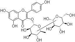 CAS # 40437-72-7, Kaempferol 3-glucorhamnoside, 3-[(6-Deoxy-O-beta-D-glucopyranosyl-alpha-L-mannopyranosyl)oxy]-5,7-dihydroxy-2-(4-hydroxyphenyl)-4H-1-benzopyran-4-one