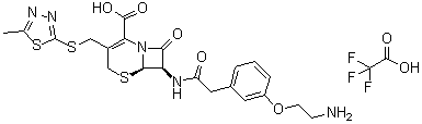 CAS 登录号：42059-11-0, (6R-反式)-7-[[[3-(2-氨基乙氧基)苯基]乙酰基]氨基]-3-[[(5-甲基-1,3,4-噻二唑-2-基)硫代]甲基]-8-氧代-5-硫杂-1-氮杂双环[4.2.0]辛-2-烯-2-羧酸三氟乙酸盐
