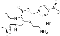 structure of CAS# 442847-69-0, (5R,6S)-4-Nitrobenzyl-3-[(2-aminoethyl)thio]-6-[(1R)-1-hydroxyethyl]-1-azabicyclo[3.2.0]hept-2-ene-7-one-2-carboxylate hydrochloride
