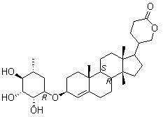 CAS # 466-06-8, Proscillaridin A, Proslladin, Prostosin, Proszine, Protasin, Purosin-TC, Sandoscill, Scillacrist, Scillarenin 3beta-rhamnoside, Simeon, Solestril, Stellarid, Talucard, Talusin, Tradenal, Urgilan, Wirnesin