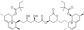 CAS # 476305-24-5, (2R,4R)-2-[2-[(1S,2S,6R,8S,8aR)-8-(2,2-Dimethyl-1-oxobutoxy)-1,2,6,7,8,8a-hexahydro-2,6-dimethyl-1-naphthalenyl]ethyl]tetrahydro-6-oxo-2H-pyran-4-yl (betaR,deltaR,1S,2S,6R,8S,8aR)-8-(2,2-dimethyl-1-oxobutoxy)-1,2,6,7,8,8a-hexahydro-beta,delta-dihydroxy-2,6-dimethyl-1-naphthaleneheptanoate