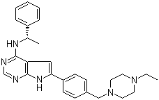 structure of CAS# 497839-62-0, 6-[4-[(4-乙基-1-哌嗪)甲基]苯基]-N-[(1R)-1-苯基乙基]-7H-吡咯并[2,3-d]嘧啶-4-胺