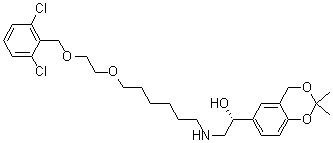 CAS # 503068-37-9, (1R)-2-[[6-[2-[(2,6-Dichlorobenzyl)oxy]ethoxy]hexyl]amino]-1-(2,2-dimethyl-4H-1,3-benzodioxin-6-yl)ethanol