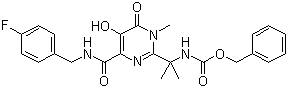 structure of CAS# 518048-02-7, Benzyl [1-[4-[[(4-fluorobenzyl)amino]carbonyl]-5-hydroxy-1-methyl-6-oxo-1,6-dihydropyrimidin-2-yl]-1-methylethyl]carbamate