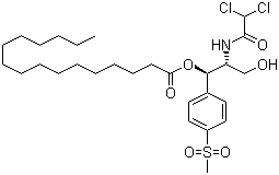 CAS # 52628-58-7, Thiamphenicol palmitate, [R-(R*,R*)]-2-[(Dichloroacetyl)amino]-3-hydroxy-1-(4-methylsulfonylphenyl)propyl palmitate