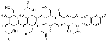 CAS # 53643-14-4, 7-[[O-2-(Acetylamino)-2-deoxy-beta-D-glucopyranosyl-(1→4)-O-2-(acetylamino)-2-deoxy-beta-D-glucopyranosyl-(1→4)-O-2-(acetylamino)-2-deoxy-beta-D-glucopyranosyl-(1→4)-2-(acetylamino)-2-deoxy-beta-D-glucopyranosyl]oxy]-4-methyl-2H-1-benzopyran-2-one