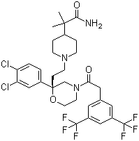 CAS # 537034-22-3, 1-[2-[(2R)-4-[2-[3,5-Bis(trifluoromethyl)phenyl]acetyl]-2-(3,4-dichlorophenyl)-2-morpholinyl]ethyl]-alpha,alpha-dimethyl-4-piperidineacetamide