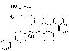 CAS # 54083-22-6, Zorubicin, N-[1-[(2S,4S)-4-(4-Amino-5-hydroxy-6-methyloxan-2-yl)oxy-2,5,12-trihydroxy-7-methoxy-6,11-dioxo-3,4-dihydro-1H-tetracen-2-yl]ethylideneamino]benzamide, Rubidazone