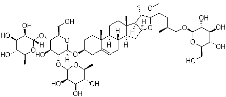 CAS # 54522-52-0 (55658-89-4), Methylprotodioscin, 3b,26-Dihydroxy-22a-methoxyfurost-5-ene 3-O-beta-chacotrioside 26-O-beta-D-glucopyranoside, Smilax saponin B