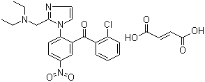 CAS # 54533-86-7, Nizofenone fumarate, (2-Chlorophenyl)[2-[2-[(diethylamino)methyl]-1H-imidazol-1-yl]-5-nitrophenyl]methanone (E)-2-butenedioate