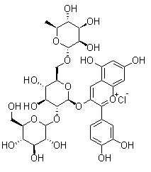 CAS # 55028-57-4, 3-[(O-6-Deoxy-alpha-L-mannopyranosyl-(1->6)-O-[D-glucopyranosyl-(1->2)]-beta-D-glucopyranosyl)oxy]-2-(3,4-dihydroxyphenyl)-5,7-dihydroxy-1-benzopyrylium chloride