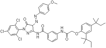 CAS 登录号：55664-78-3, 1-(2,4,6-三氯苯基)-3-[3-(2,4-二特戊基苯氧基)乙酰胺基]苯甲酰胺基-4-对甲氧基苯基偶氮-5-吡唑酮
