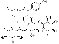 CAS # 55804-74-5, Kaempferol 3-O-(2,6-alpha-L-dirhamnopyranosyl-beta-D-glucopyranoside), Clitorin, Kaempferol 3-(2G-rhamnosylrutinoside)