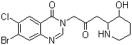 CAS # 55837-20-2, Halofuginone, 7-Bromo-6-chloro-3-[3-[(2R,3S)-3-hydroxy-2-piperidyl]-2-oxopropyl]-4(3H)-quinazolinone