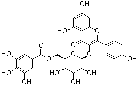 CAS # 56317-05-6, Kaempferol 3-O-(6-O-galloyl)-beta-D-glucopyranoside, Kaempferol 3-O-(6''-galloyl)-beta-D-glucopyranoside, Kaempferol 3-O-beta-D-(6''-O-galloyl)glucopyranoside