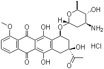 CAS 登录号：56390-08-0, (8S-顺式)-8-乙酰基-10-[(3-氨基-2,3,6-三去氧-alpha-L-阿拉伯吡喃糖基)氧基]-7,8,9,10-四氢-6,8,11-三羟基-1-甲氧基并四苯-5,12-二酮盐酸盐