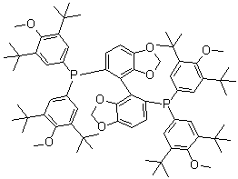 CAS # 566940-03-2, (4R)-[4,4'-Bi-1,3-benzodioxole]-5,5'-diylbis[bis[3,5-bis(1,1-dimethylethyl)-4-methoxyphenyl]phosphine, (R)-(-)-DTBM-SEGPHOS, (R)-DTBM-SEGPHOS, DTBM-SEGPHOS